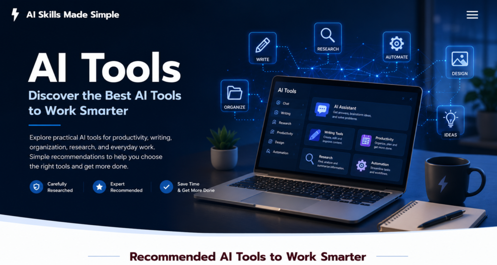 AI tools for productivity, writing, research, organization and automation